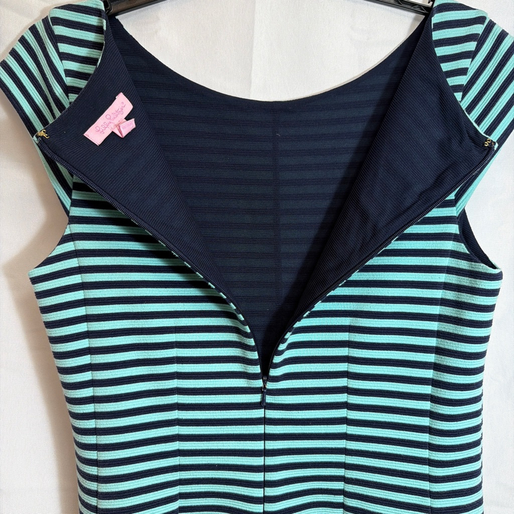 Lilly Pulitzer Teal Navy Stretch Knit Dress Size L Resort Wear Fit & Flare - Picture 6 of 8